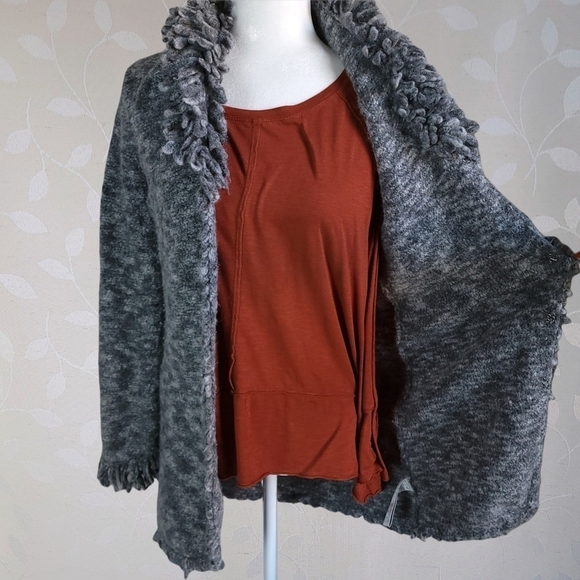 Nine West Cozy Wool Blend Loop Knit Hook Front Longline Cardigan Marled Gray Med - Picture 14 of 16